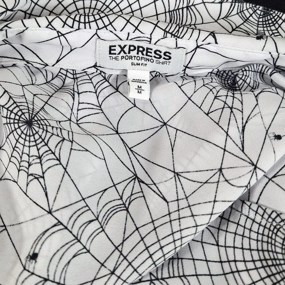 Express Portofino Shirt  Long Sleeve Blouse White Spider Web Women’s M - Picture 4 of 4